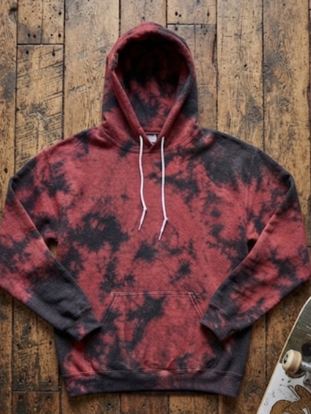 Gildan Red and Black Tie-Dye Hooded Pullover